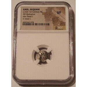 Gaul - Sequani Tribe - c mid-1st Century BC AR Quinarius rv boar Vf NGC